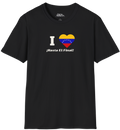 Black T-shirt featuring the 7-star Venezuelan flag in the shape of a heart, the word "I" on the left, and the text "¡HASTA EL FINAL!" below. 